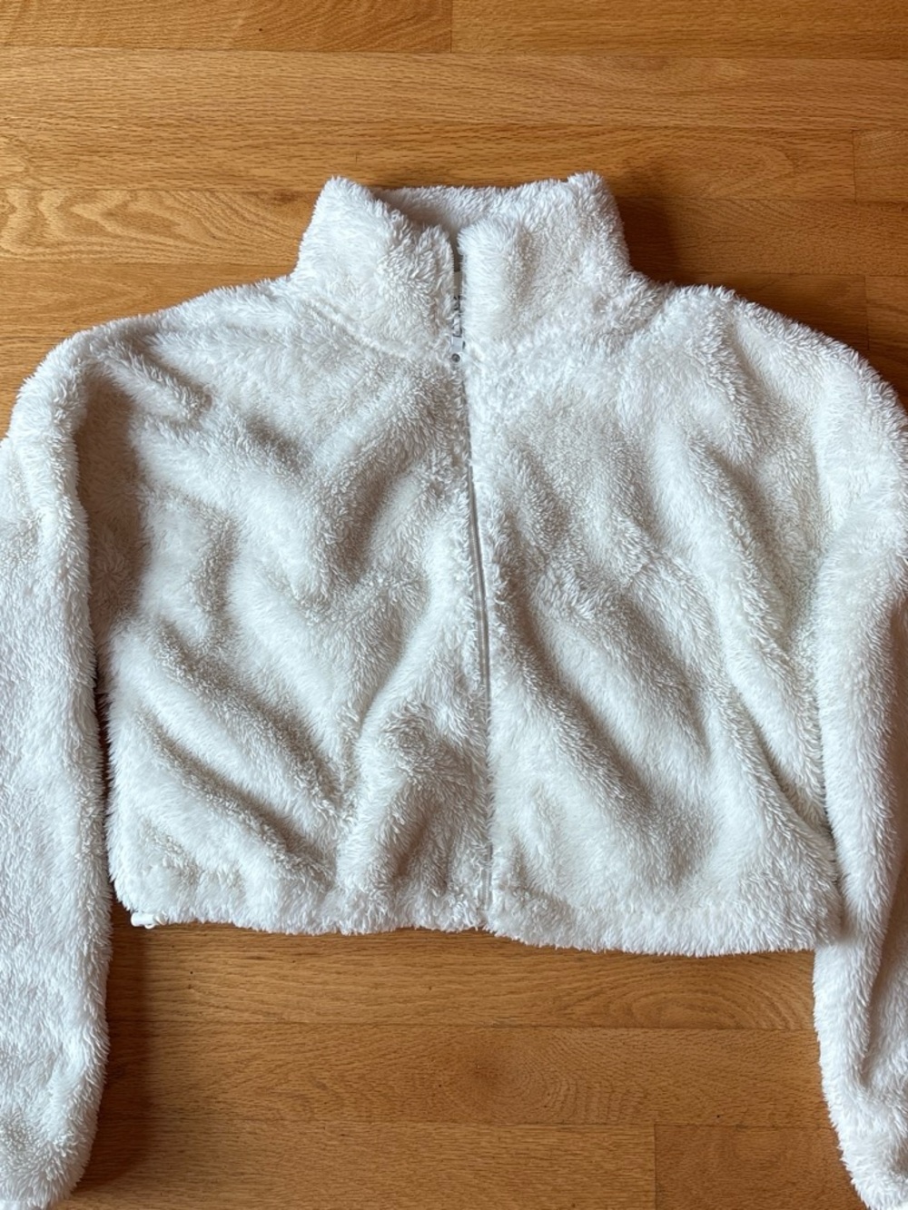 Women's Cream Plush Teddy Zip-Up Jacket